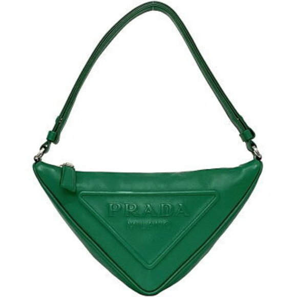 Prada Shoulder Bag Green Triangle Shoulder Bag Leather Accessory Pouch - Picture 1 of 9